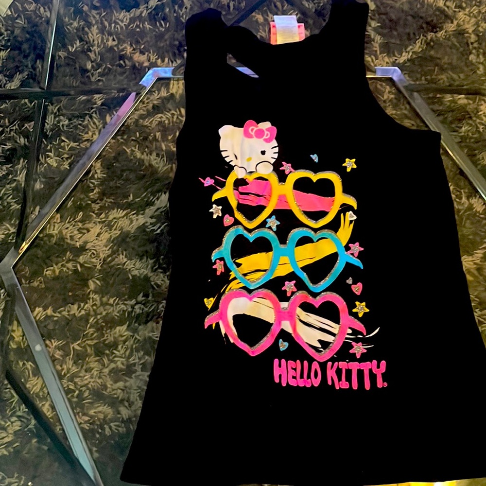 Hello kitty, black tank top, 10-12.